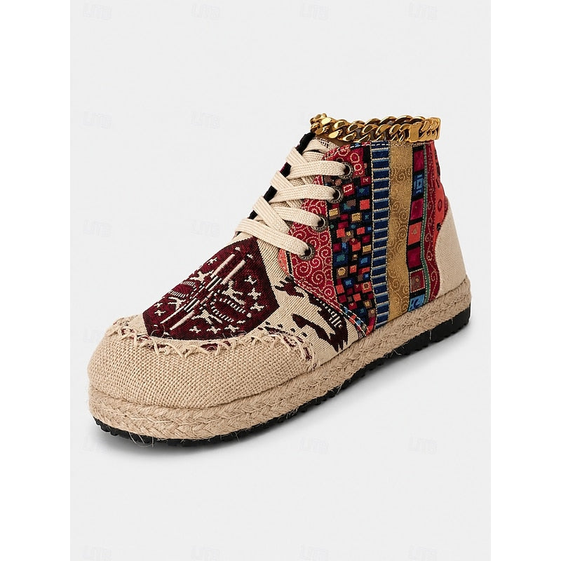 Sneakersy wysokie wzorzyste na platformie sznurowane damskie | Kolekcja boho