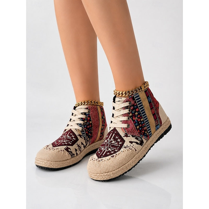 Sneakersy wysokie wzorzyste na platformie sznurowane damskie | Kolekcja boho